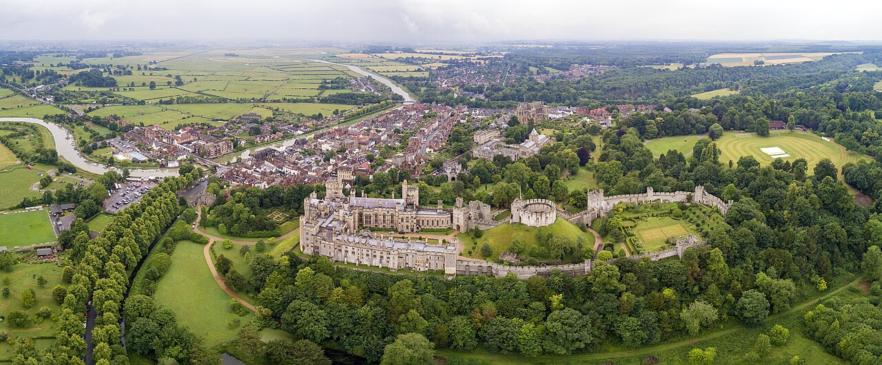 Aerial view of Arundel Castle and the town of Arundel, West Sussex