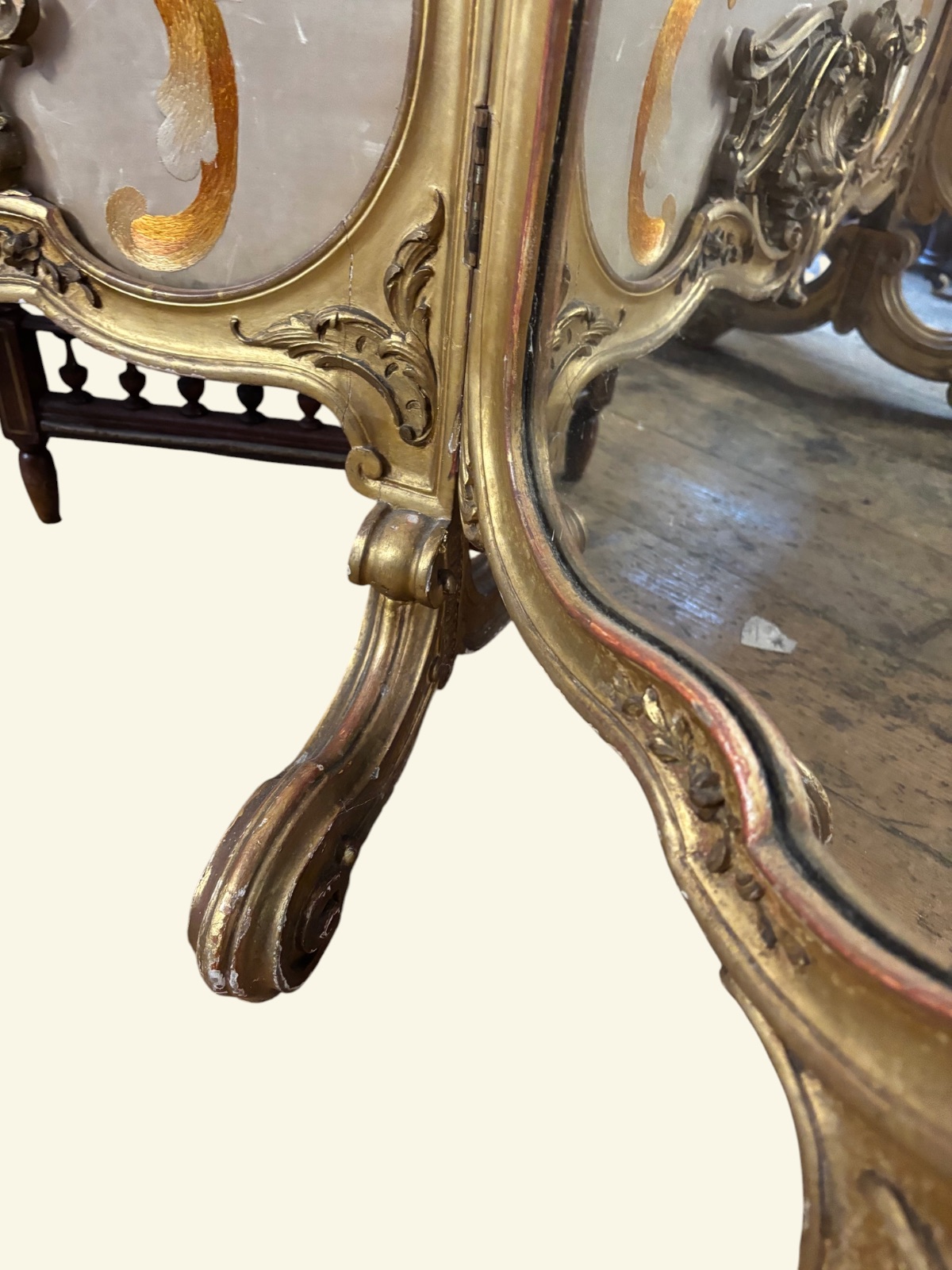 Decorative three panel gilt wood screen