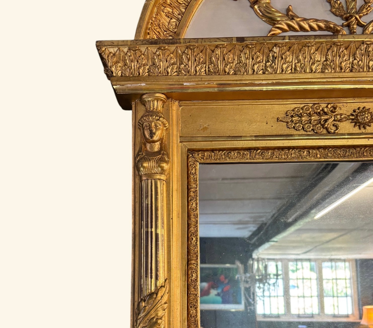 Large Giltwood Mirror – Ornate Carved Frame with Floral & Foliate