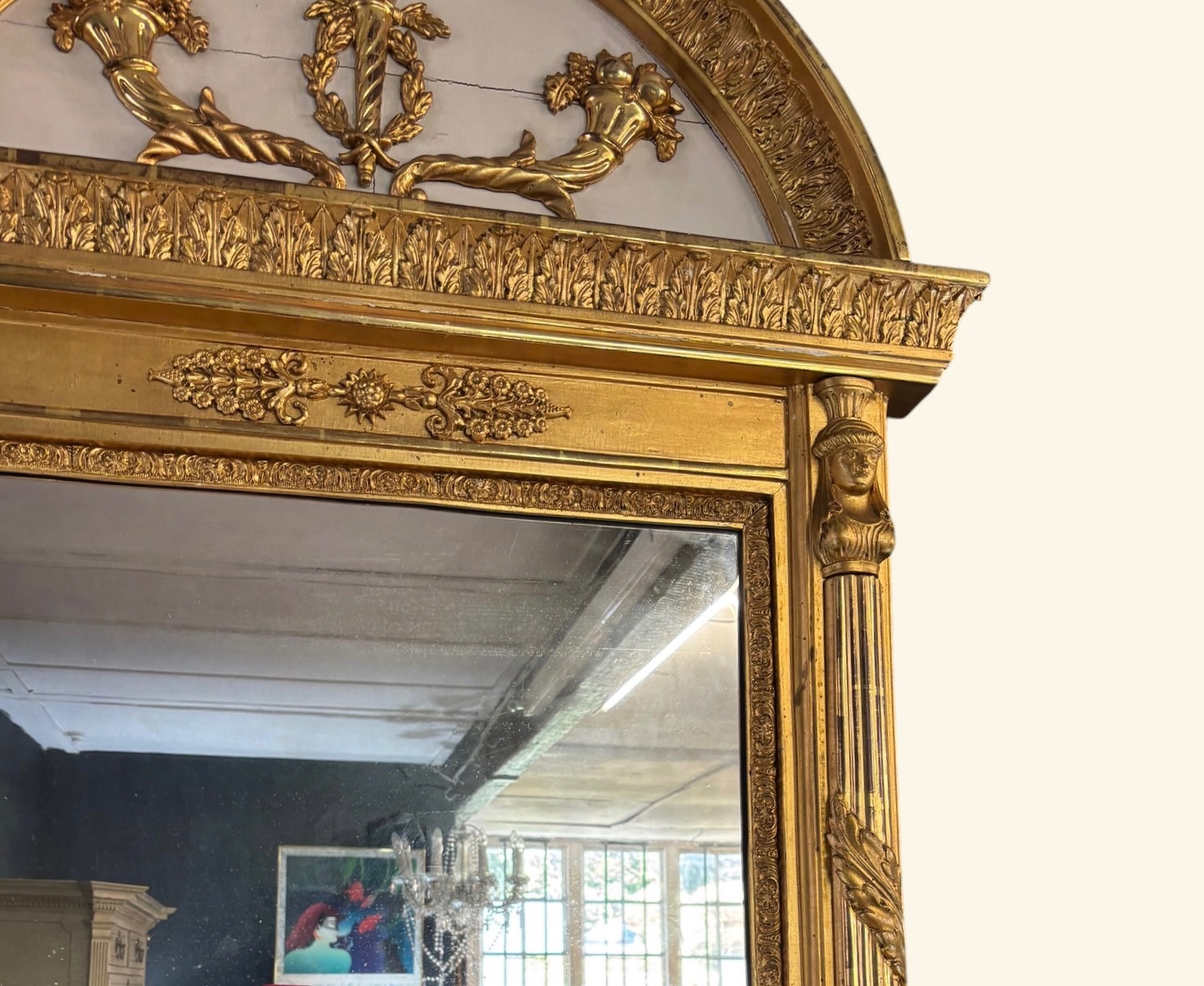 Large Giltwood Mirror – Ornate Carved Frame with Floral & Foliate