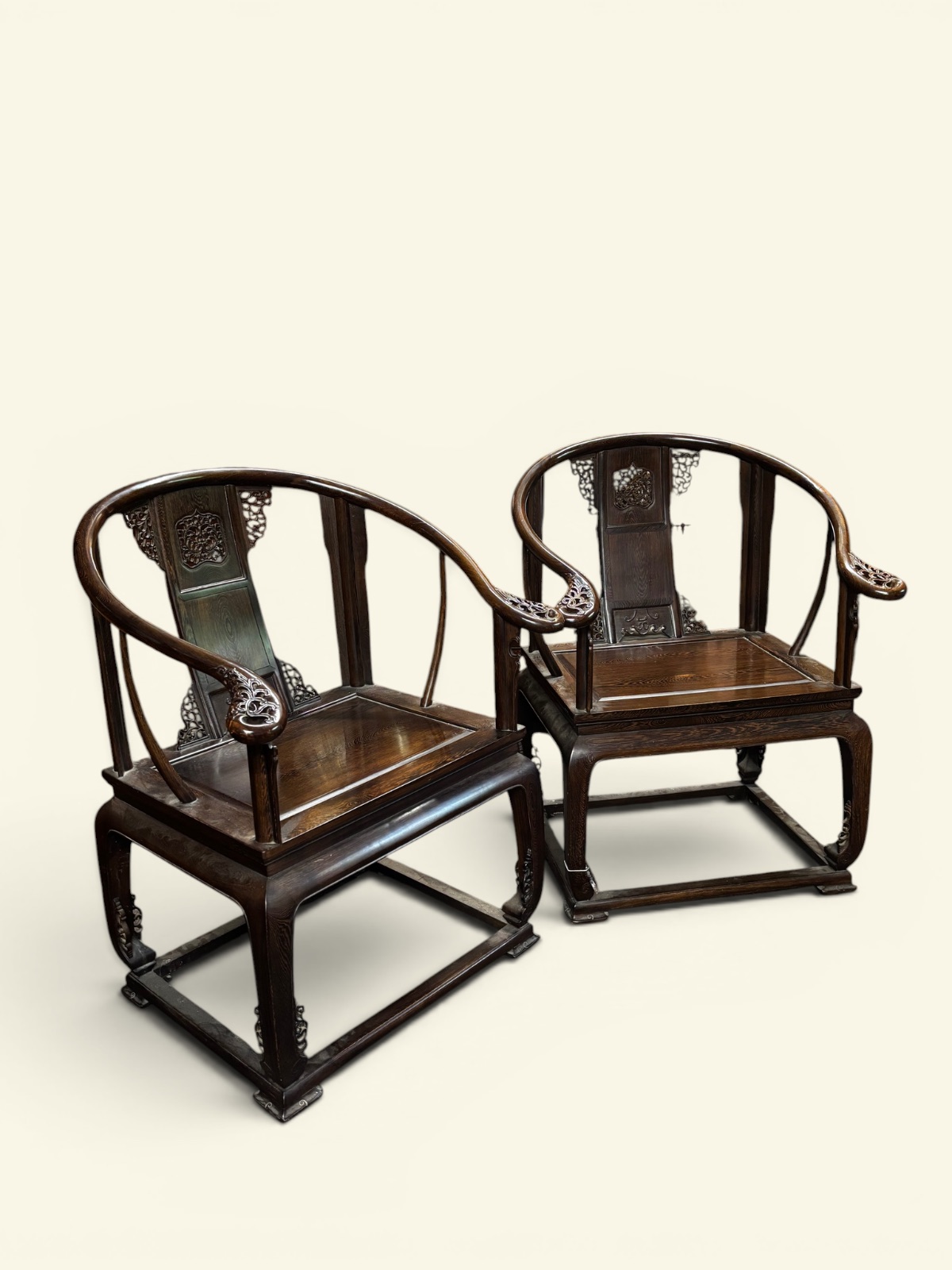 Pair of Chinese Horse-shoe back Armchairs